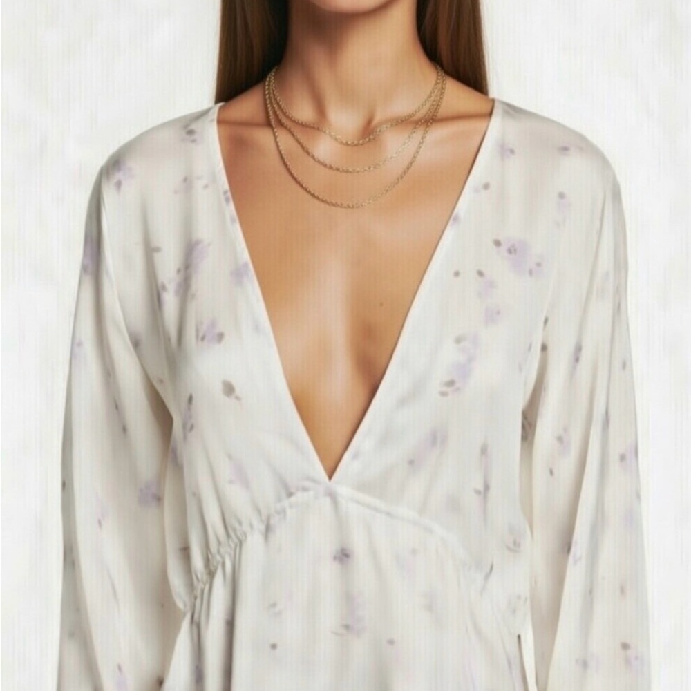 Elizabeth and James 100% Silk Ophelia Cream Floral Blouse XS